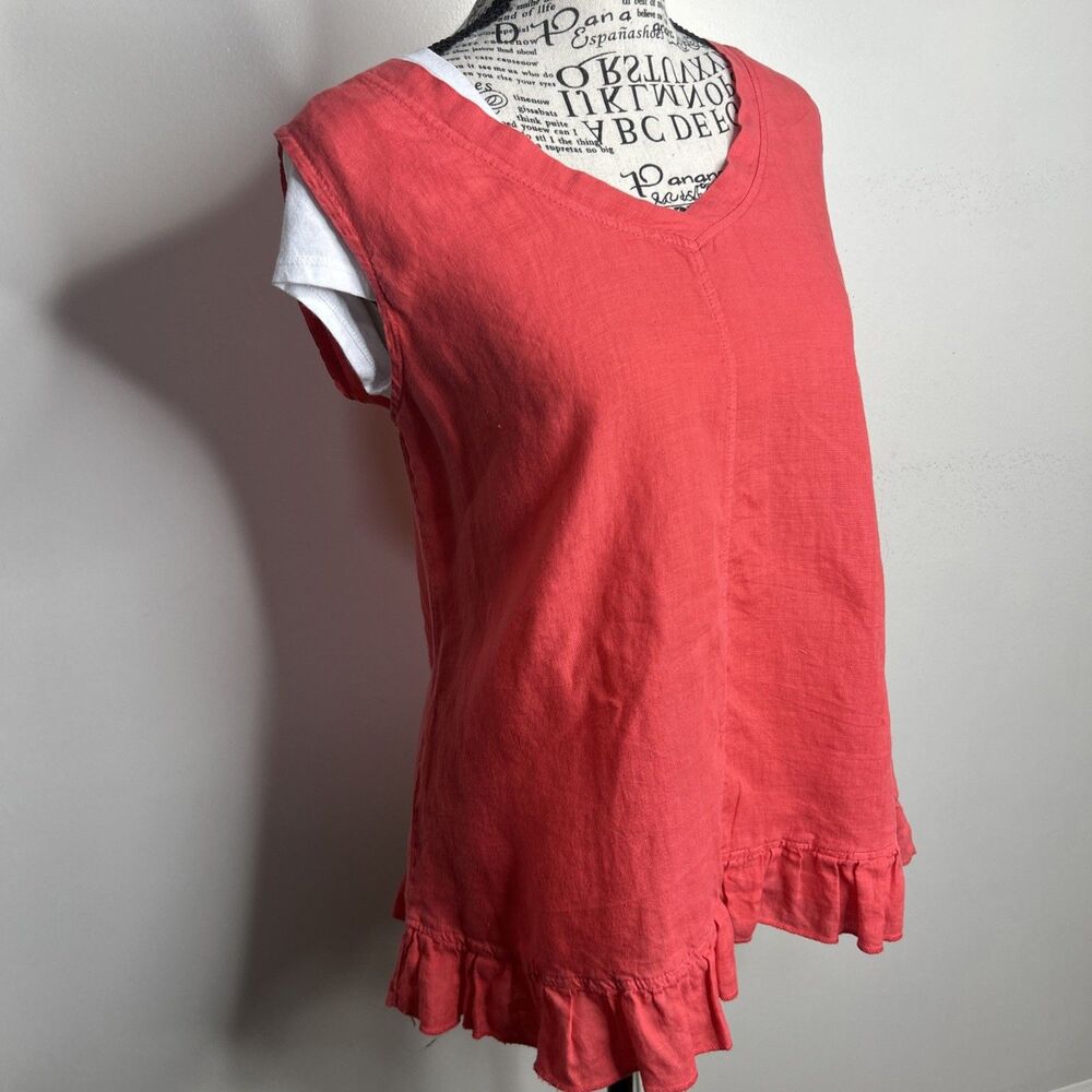 P.L.S. 100% Linen Sleeveless Top Salmon  Size Large Coastal Eco Lagen